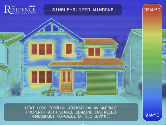 Single Glazed window graphic showing energy loss