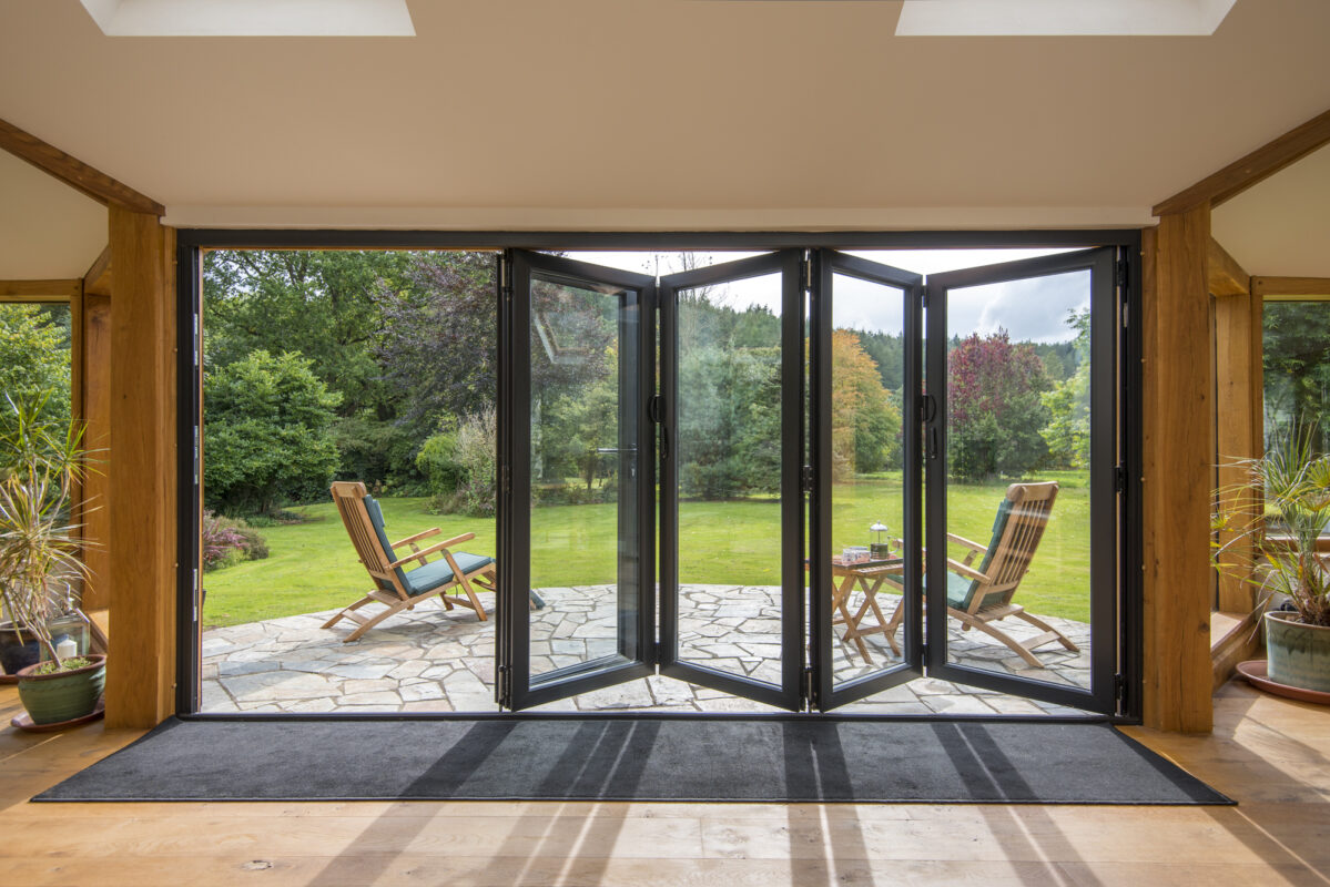 Slimline aluminium patio doors with full-height glazing